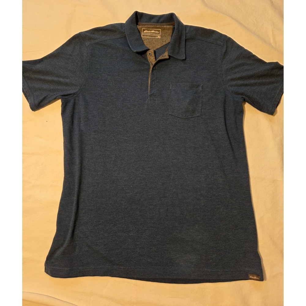 Eddie Bauer Polo Shirt Mens XL Tall TXL Blue Heather Pocket Short Sleeve
